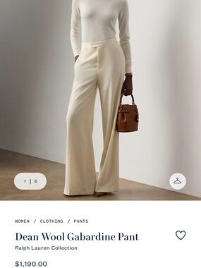 Ralph Lauren Cream Wide-Leg Wool Gabardine Pants